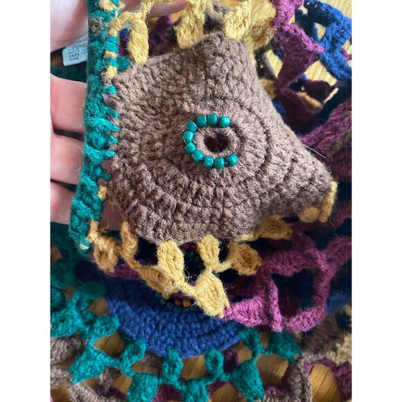 Vintage colorful crocheted cropped long sleeve free size beads Carolina Colours - Picture 4 of 5